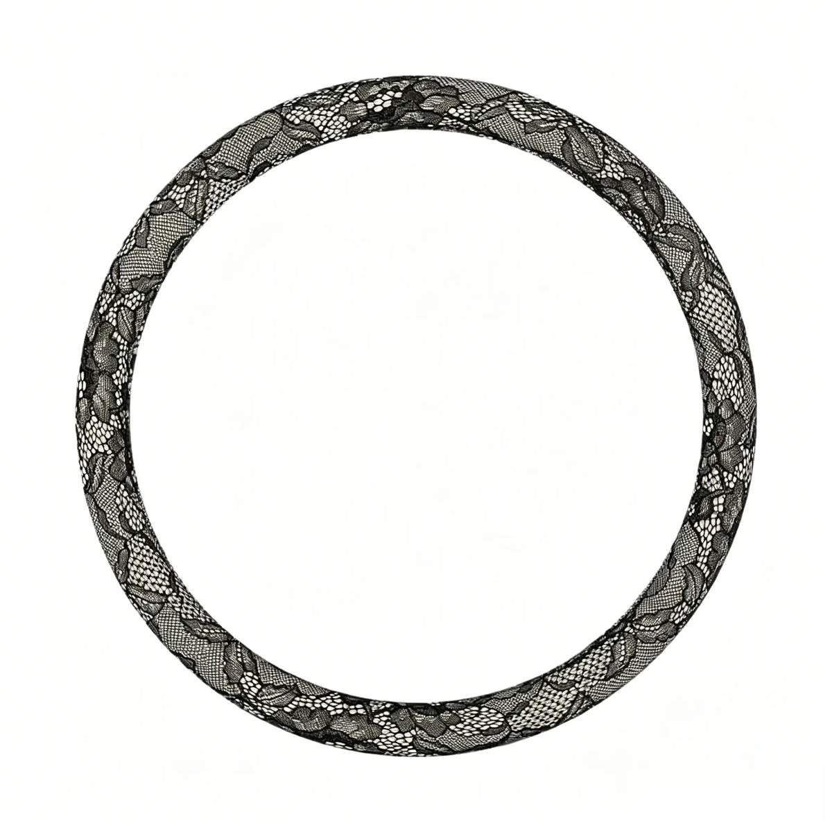 Onyx tweed black lace steering wheel cover, round O shape, 15 inch universal fit