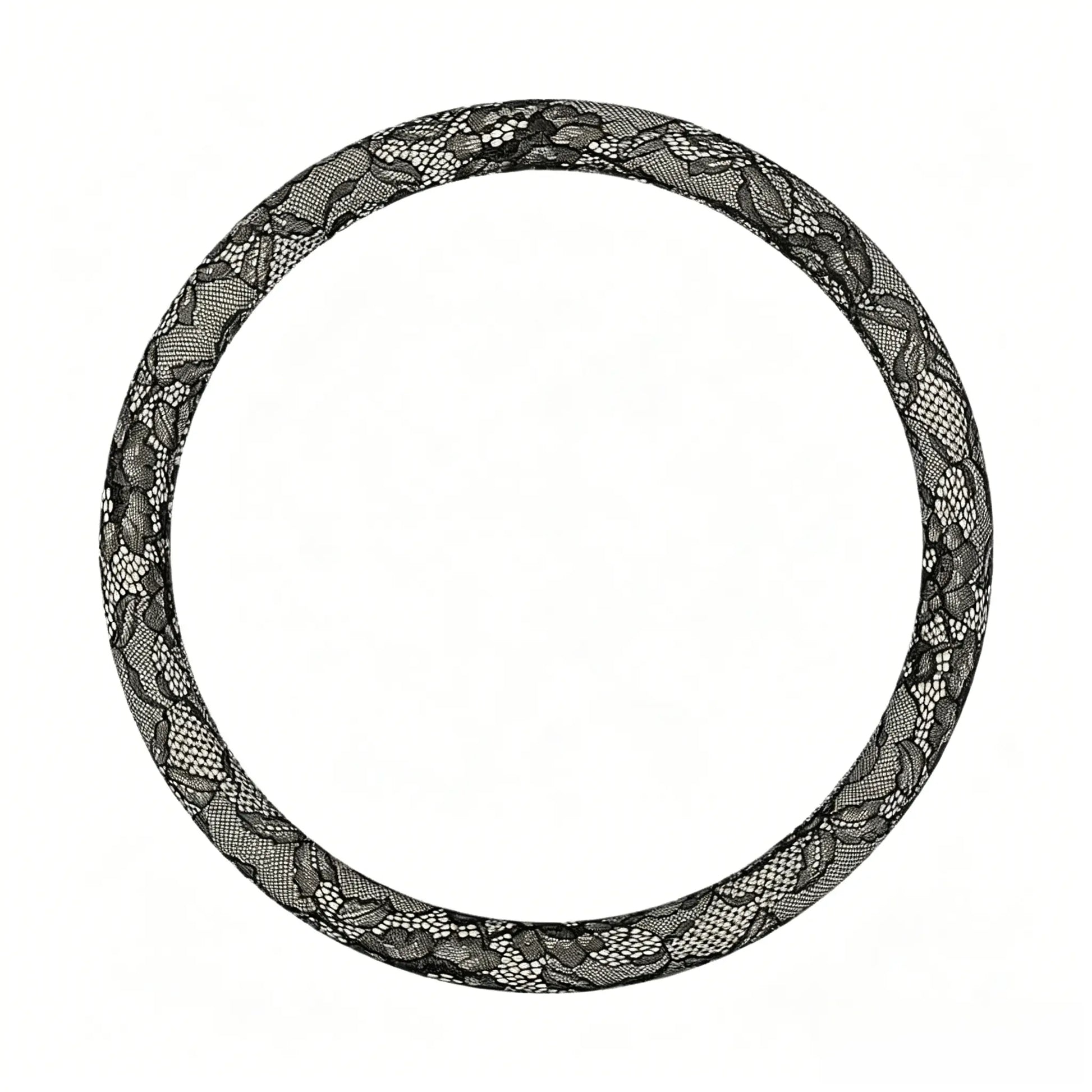 Onyx tweed black lace steering wheel cover, round O shape, 15 inch universal fit