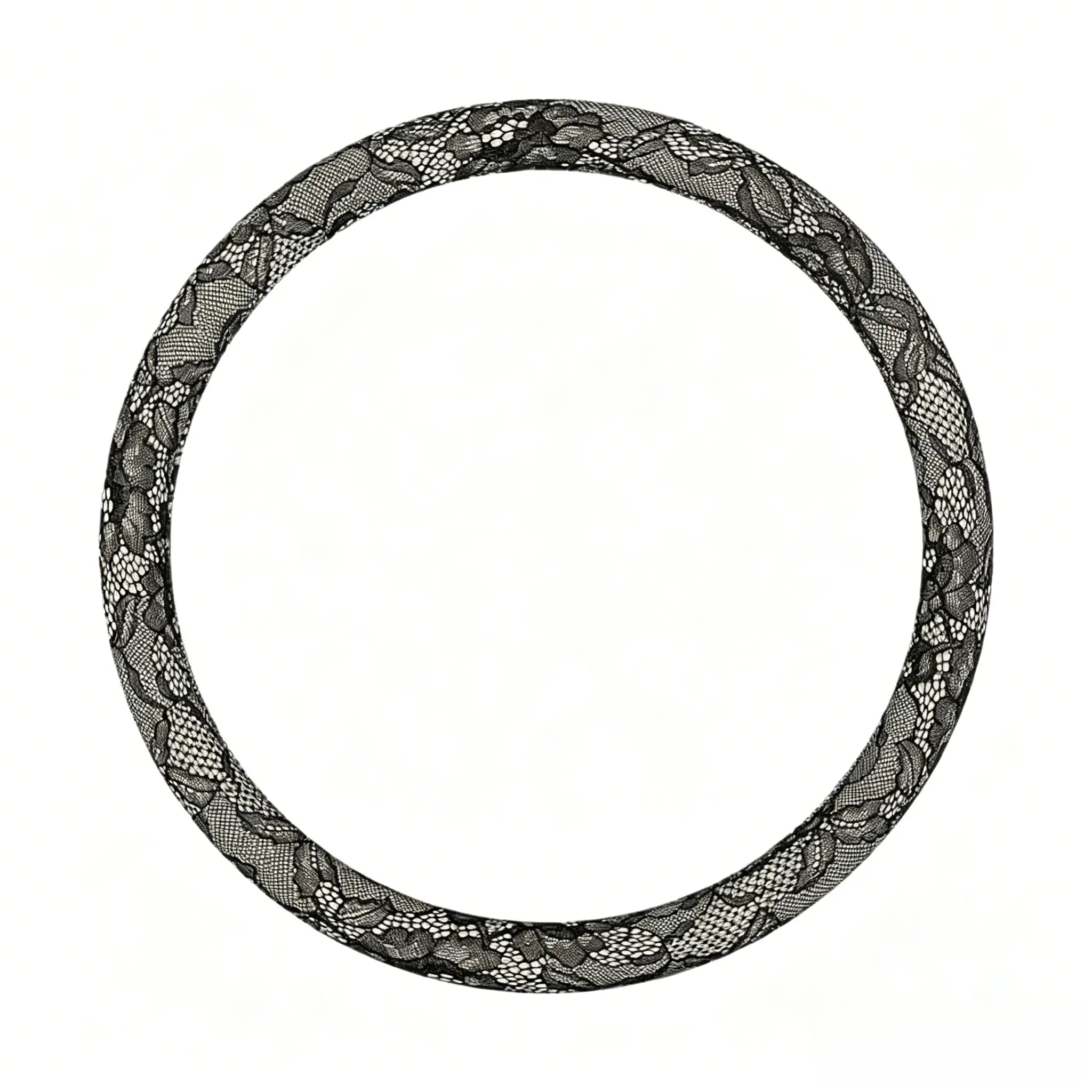 Onyx tweed black lace steering wheel cover, round O shape, 15 inch universal fit