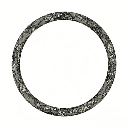 Onyx tweed black lace steering wheel cover, round O shape, 15 inch universal fit