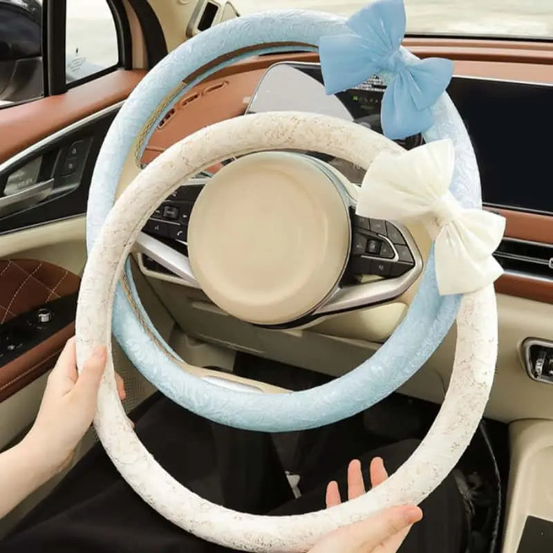 Lace Steering Wheel Cover 15-Inch with Bow-Knot Black