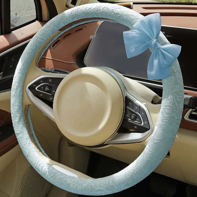 Lace Steering Wheel Cover 15-Inch with Bow-Knot Black