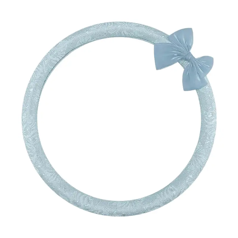 Baby blue lace steering wheel cover with bow knot, round O shape