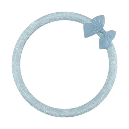 Baby blue lace steering wheel cover with bow knot, round O shape