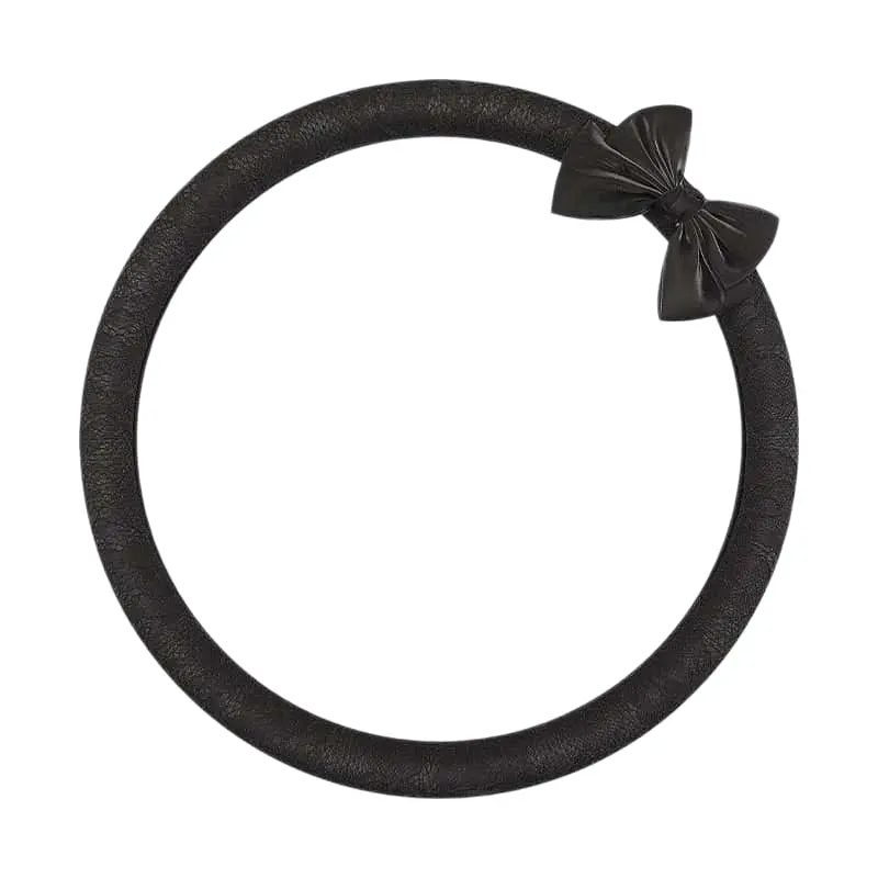 Solid black lace steering wheel cover with bow knot, round O shape