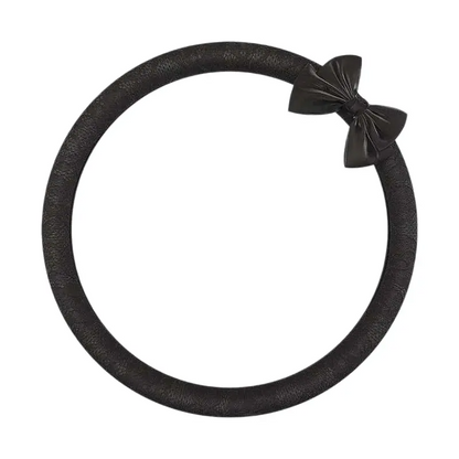 Solid black lace steering wheel cover with bow knot, round O shape
