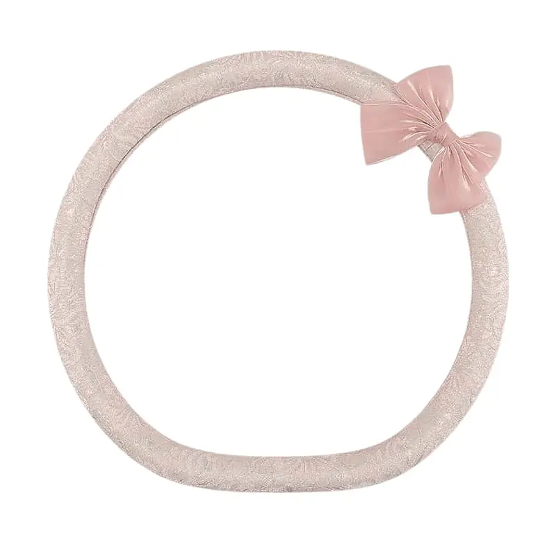 Blush pink lace steering wheel cover with bow knot, D shape flat bottom