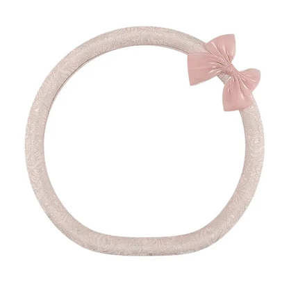 Blush pink lace steering wheel cover with bow knot, D shape flat bottom