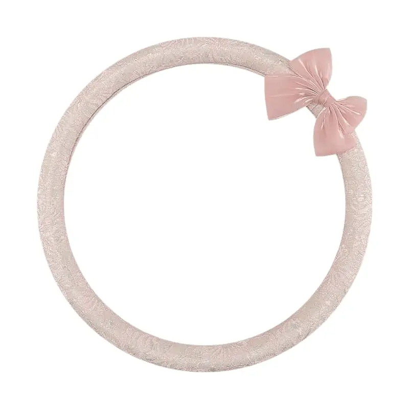Blush pink lace steering wheel cover with bow knot, round O shape