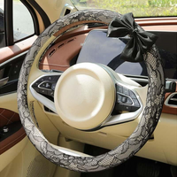 Black lace steering wheel cover with bow knot on car steering wheel