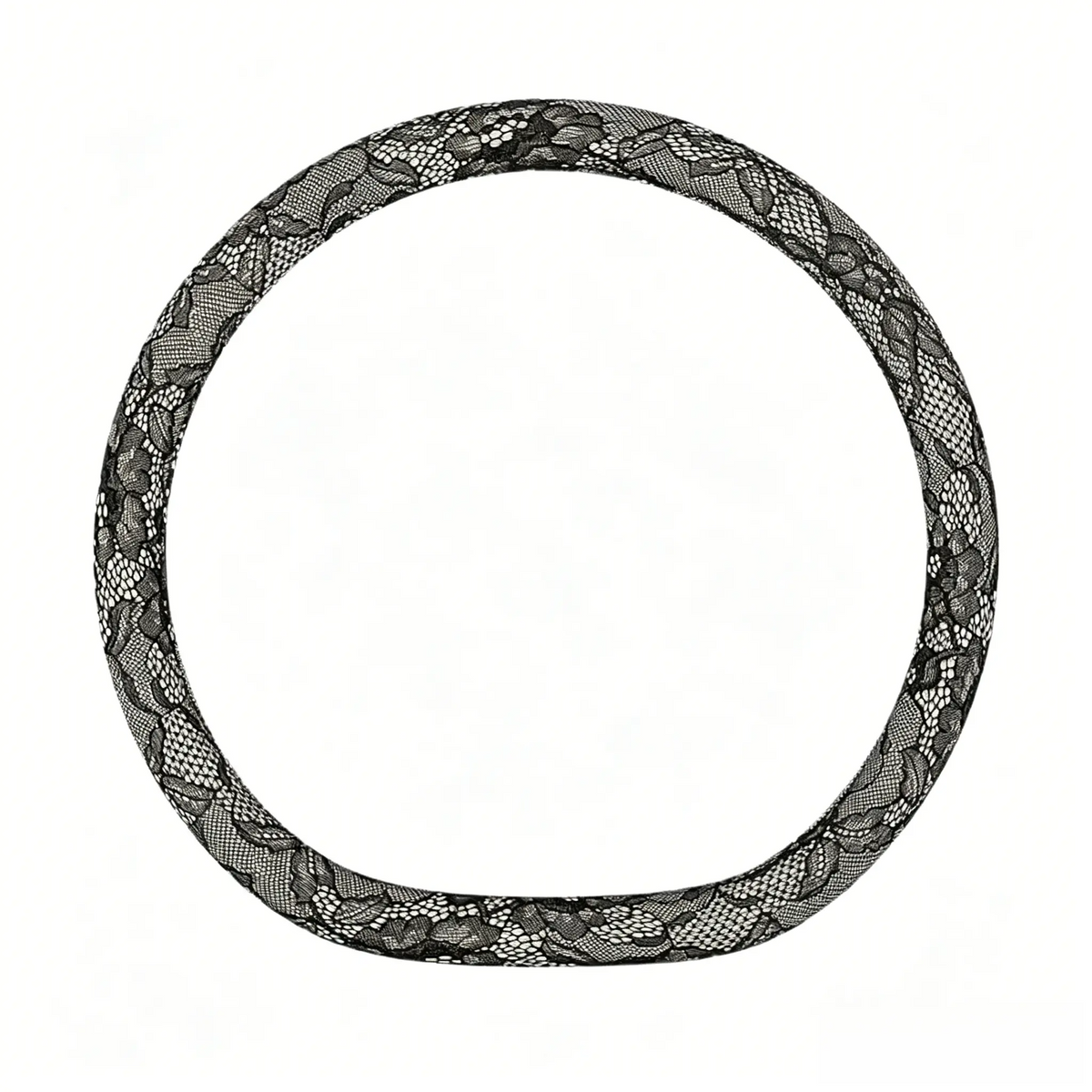 Onyx tweed black lace steering wheel cover, D shape flat bottom, 15 inch
