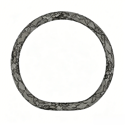 Onyx tweed black lace steering wheel cover, D shape flat bottom, 15 inch