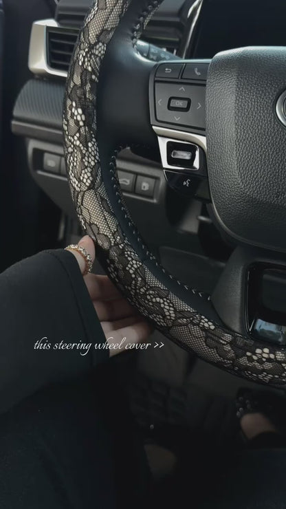 Lace Steering Wheel Cover 15-Inch with Bow-Knot Black