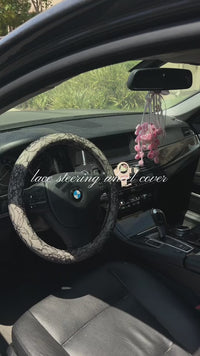 Lace Steering Wheel Cover 15-Inch with Bow-Knot Black